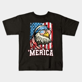 4th of July Bald Eagle USA Flag Patriotic Merica Kids T-Shirt